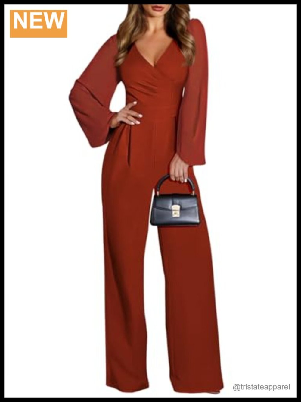 Elegant V-Neck Wide-Leg Jumpsuit with Chiffon Sleeves